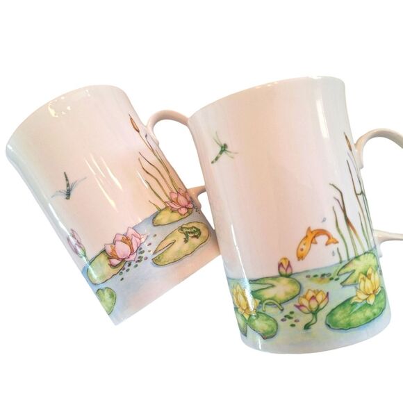 Rare Lot 4 Vintage Dunoon Bone China Lily Pond Mugs Cherry Denman Dragonfly Cup - Picture 8 of 16